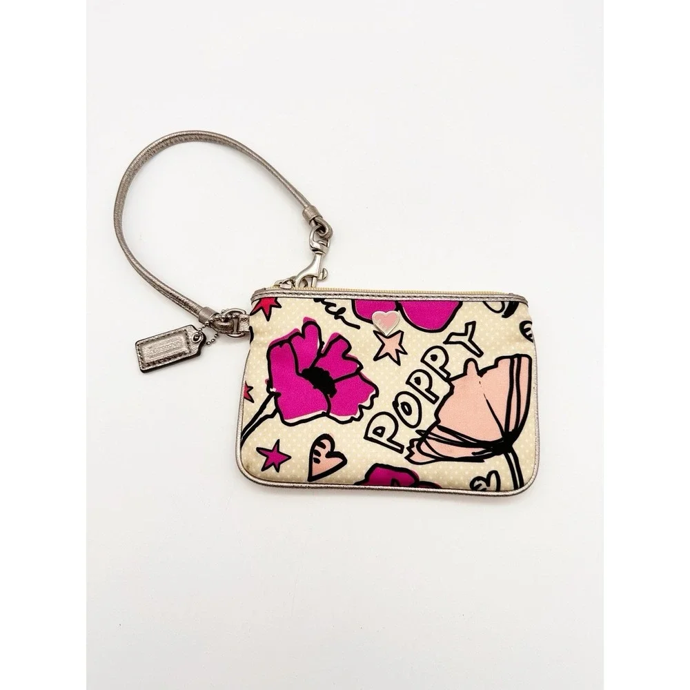 Coach Poppy Wristlet - Limited Edition Kyra Pop Art Pink Floral & Metallic Trim